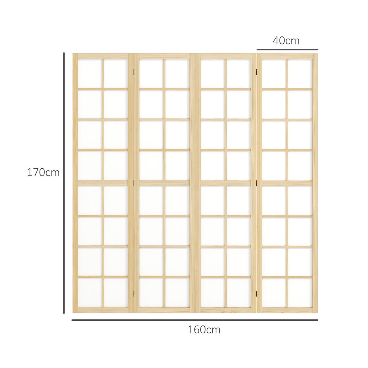 PARAVENT 4-teilig 160 x 170 cm Trennwand Raumteiler für Wohnzimmer Natur - Naturfarben, Holz (1.7/170/160cm) - HOMCOM