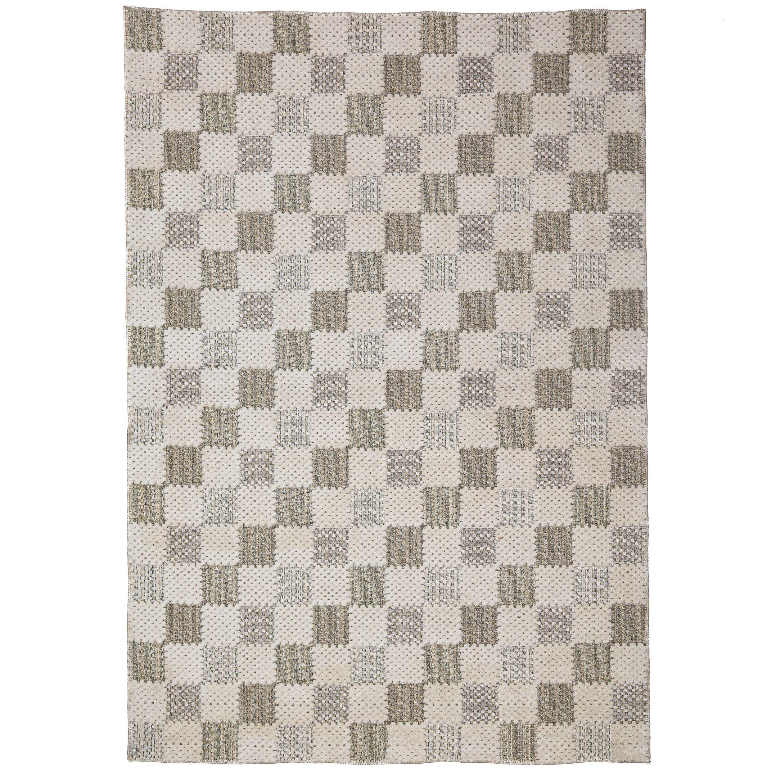 BAUMWOLLTEPPICH waschbar AFTON, Schachbrettmuster, Natur-Grün, 155 x 230 cm - Beige/Grün, Textil (155/230cm) - KADIMA DESIGN