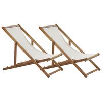 LIEGESTUHL Set mit 2 klappbaren Hellbraun Anzio - Weiß, Holz (54/70/97cm)