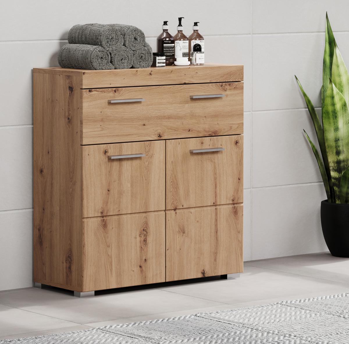 BADKOMMODE Asteiche 73 x 79 cm, Badzimmer Kommode mit viel Stauraum - Eichefarben, Holzwerkstoff/Kunststoff (73/79/31cm) - Top.Furn
