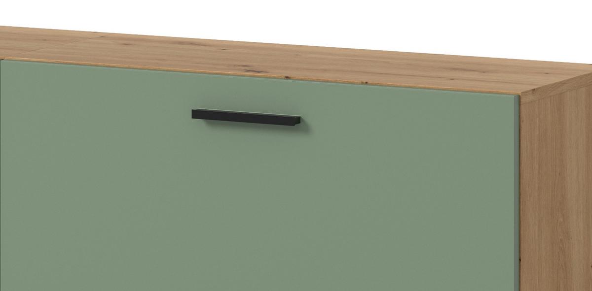 SIDEBOARD grün, Eiche Artisan 176 cm, Kommode hängend / stehend - Schwarz/Eiche Artisan, Holzwerkstoff/Kunststoff (176/65/34cm) - Inn.Furn
