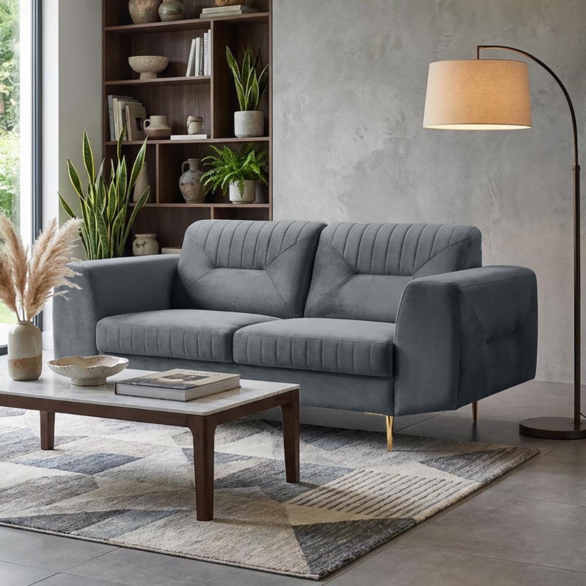 2-SITZER SOFA Venezia dunkelgrau mit goldenen Beinen - Dunkelgrau/Goldfarben, Textil/Metall (172/85/94cm) - Beautysofa
