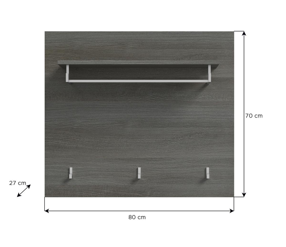GARDEROBENPANEEL grau 80 x 70 cm, Flurgarderobe mit Kleiderstange und Haken - Grau, Holzwerkstoff/Metall (80/70/27cm) - Inn.Furn