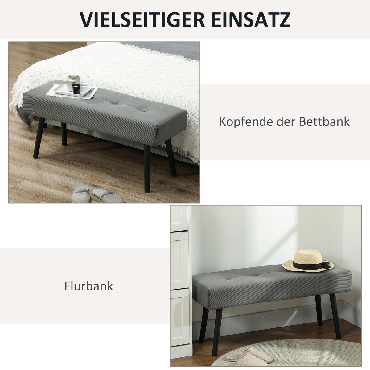 SITZBANK Polsterbank mit Cordbezug, Bettbank mit Metallbeine, Schuhbank Grau - Grau, Kunststoff (36/45/100cm) - HOMCOM