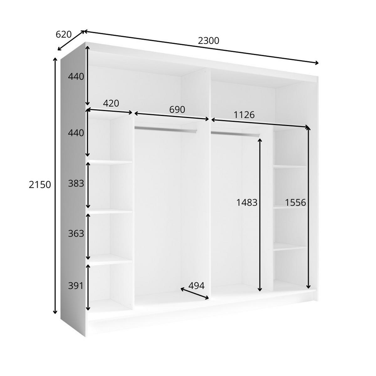 DREHTÜRENSCHRANK HEIMOR 230/215/62cm 2-türig mit Spiegel Eiche Wellington - Eichefarben, Holzwerkstoff (230/215/62cm) - MASSENO