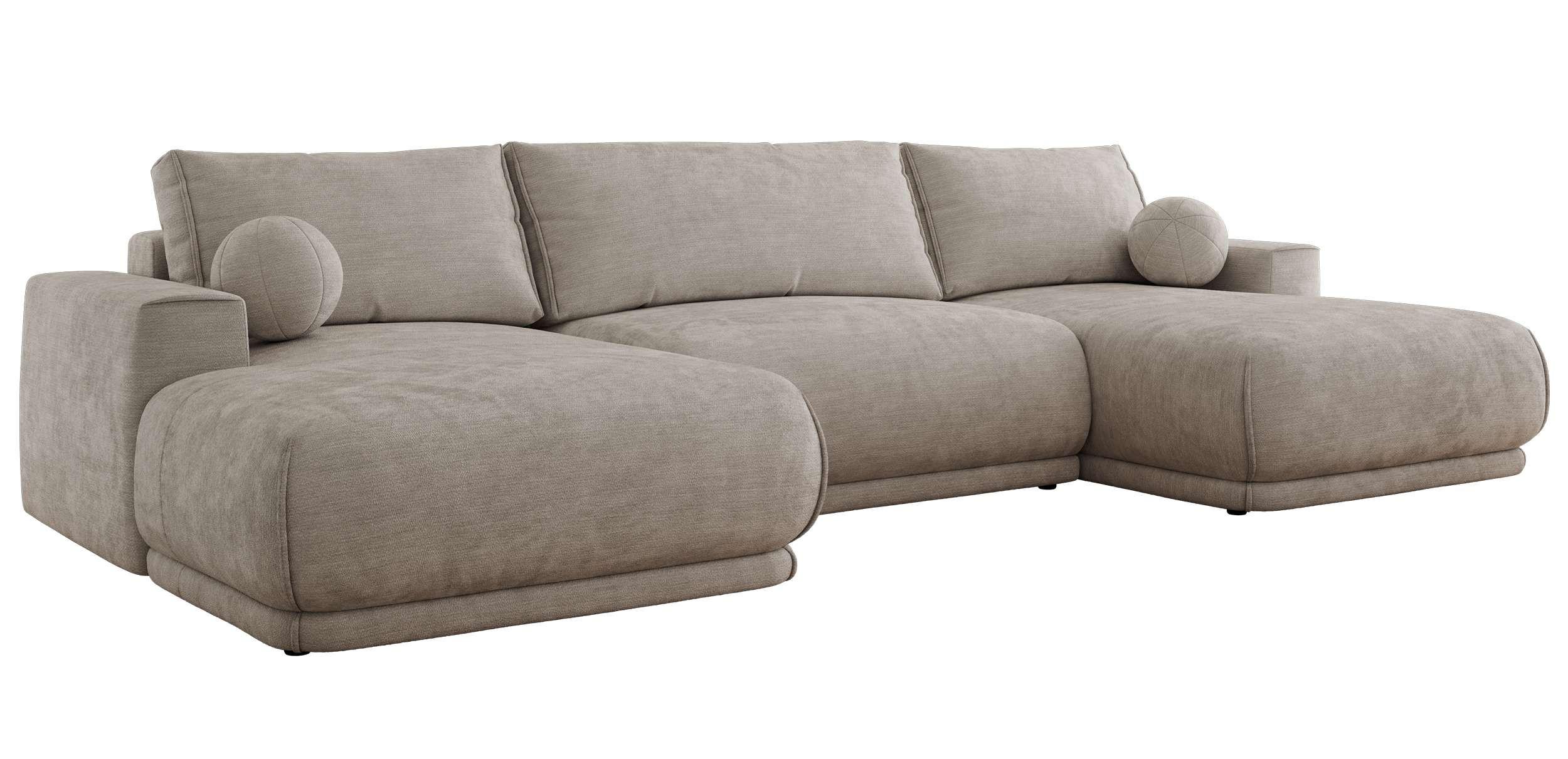 WOHNLANDSCHAFT RINA U Hellgrau Schenille glatt - Hellgrau/Schwarz, Kunststoff/Textil (360/85/170cm) - MKS