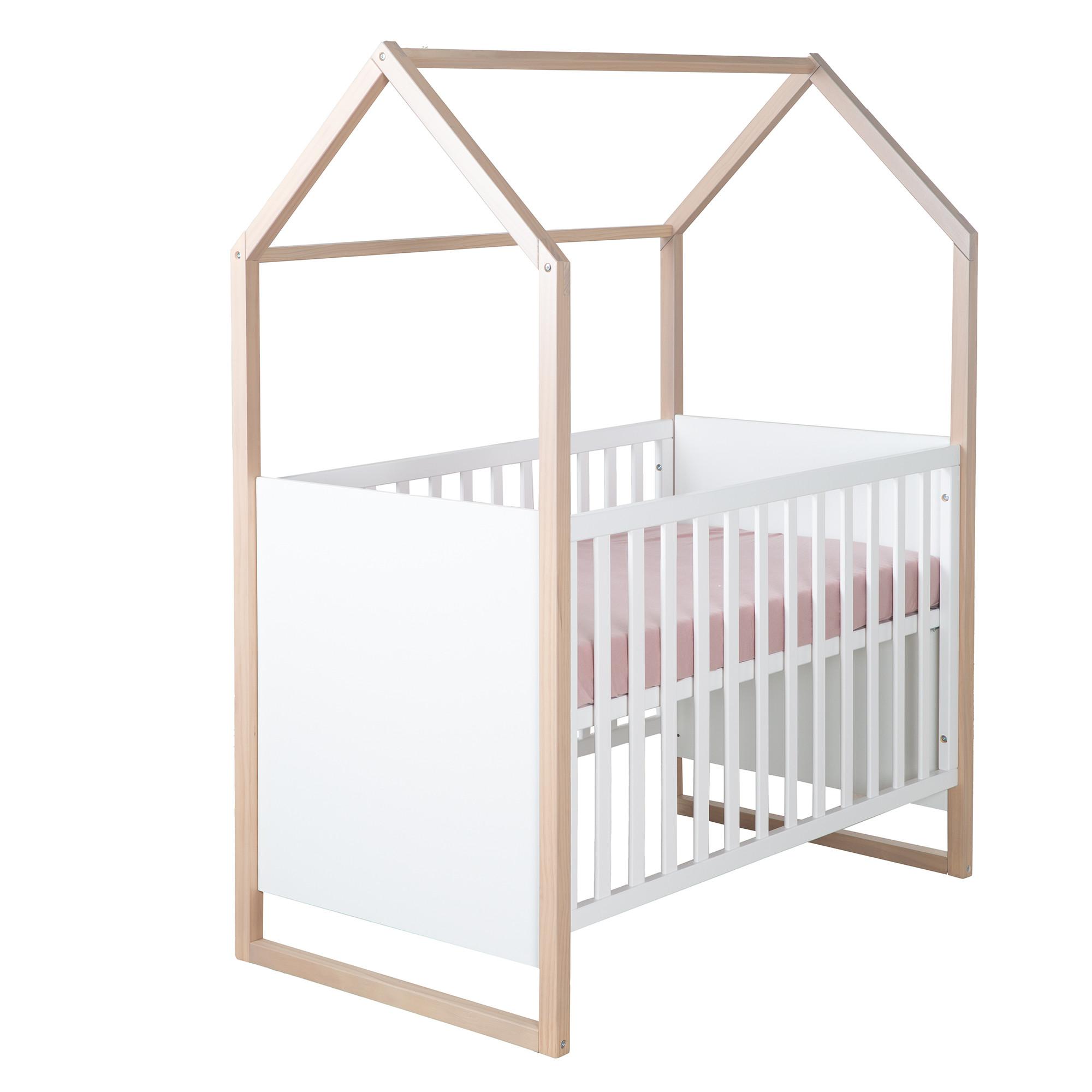 2-IN-1 BABY- & BEISTELLBETT Cabane 60 x 120 cm - Eichefarben/Weiß, Holz (60/120cm) - Roba