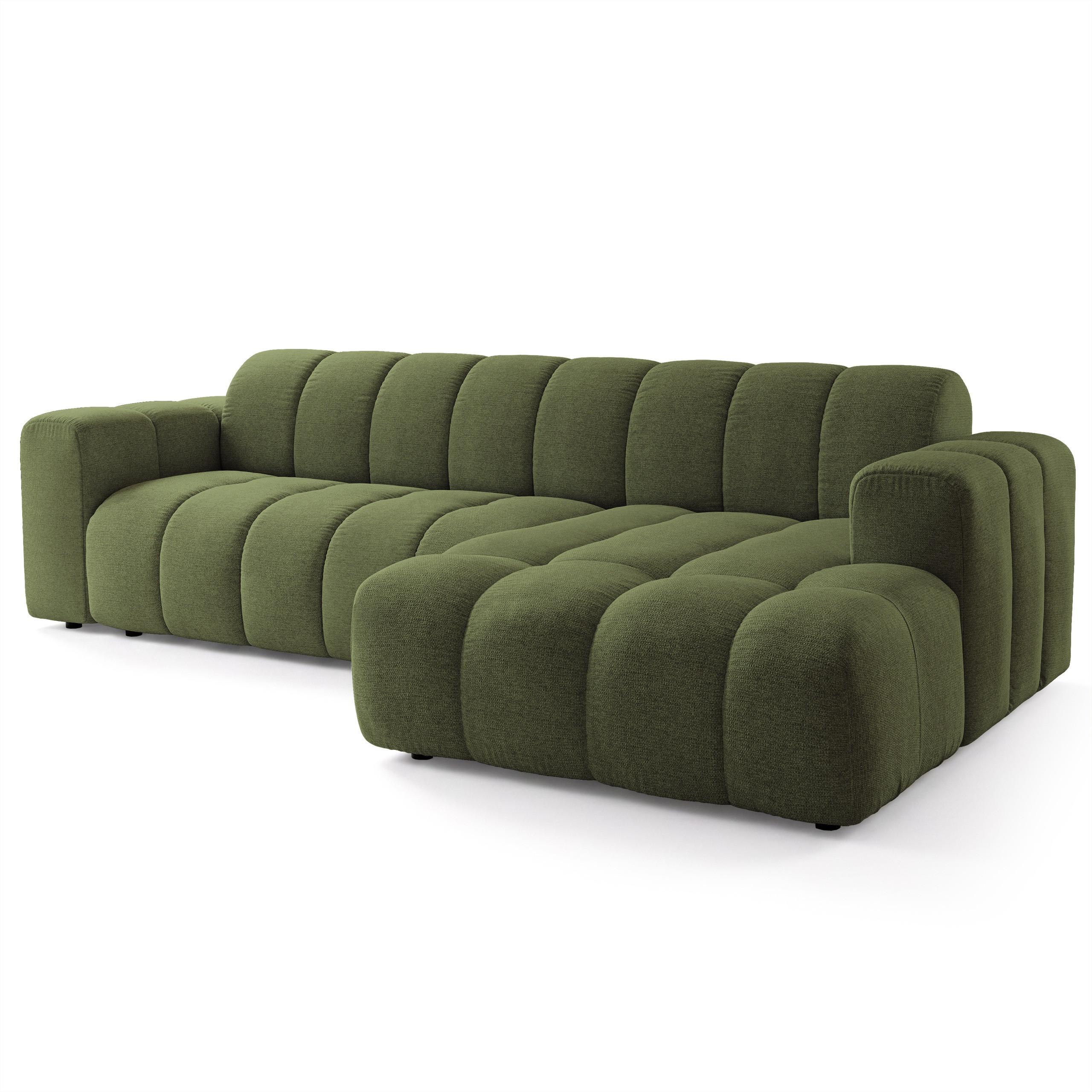 ECKSOFA SETIA Olivgrün Strukturstoff - Olivgrün, Holz (304/165cm) - MASSENO