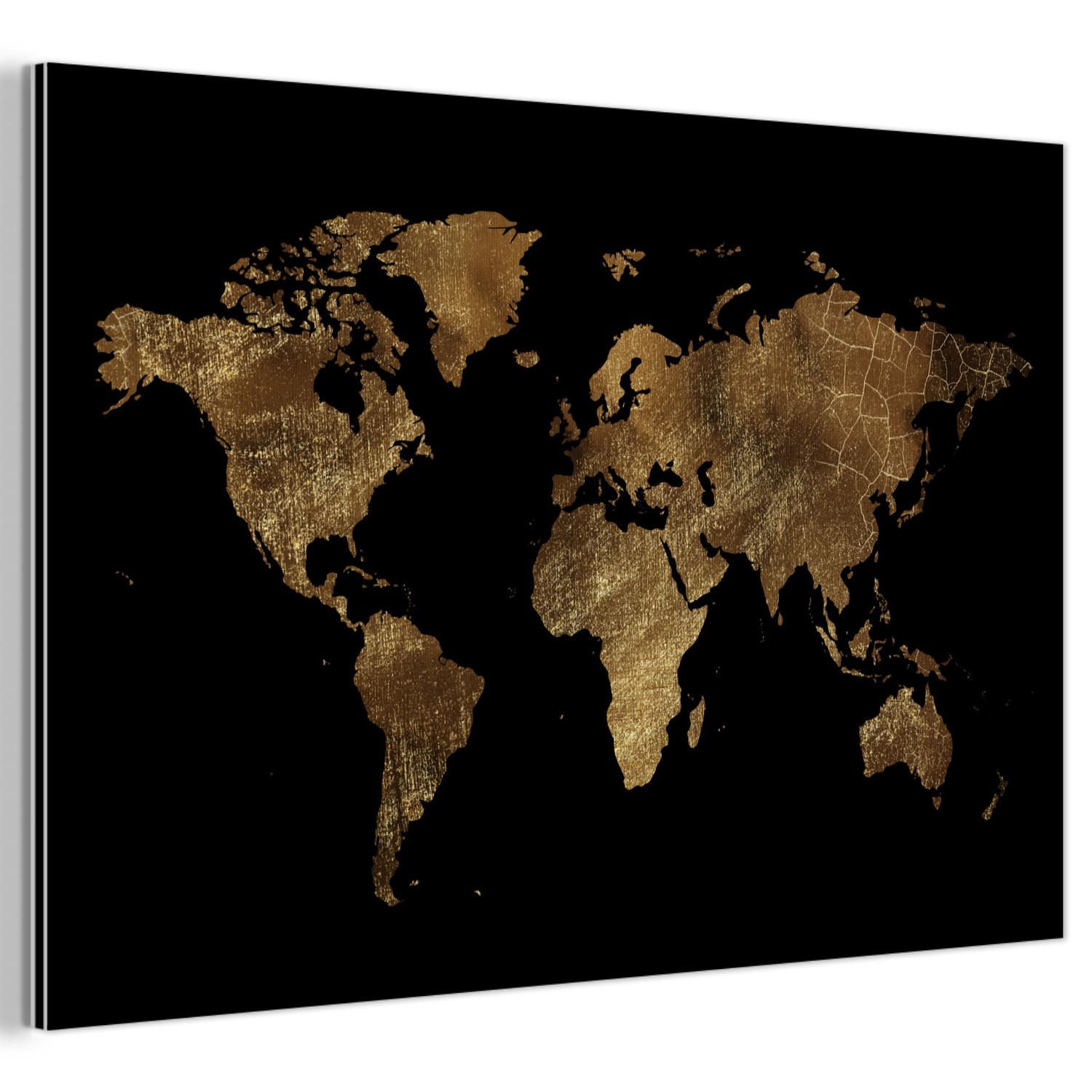 METALLBILD Weltkarte - Gold - Luxus - Erde - Schwarz Wanddeko 90x60 cm - Goldfarben, Metall (90/60cm) - MuchoWow