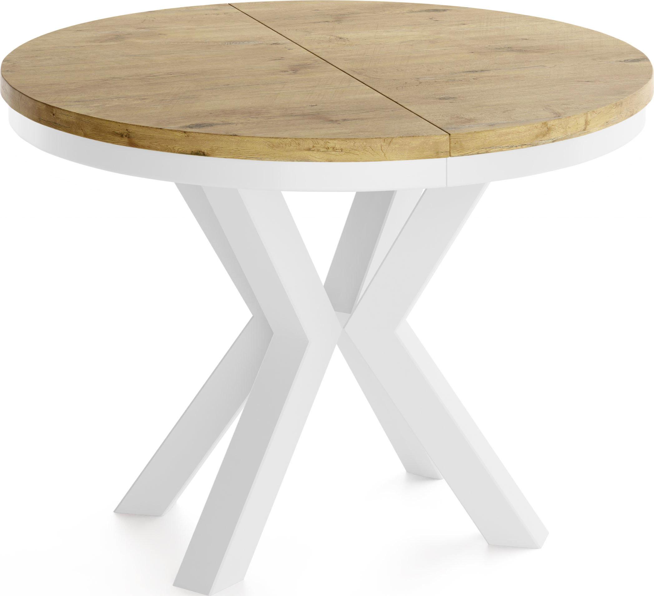 ESSTISCH Clara Weiß runder ausziehbarer, Lancelot Eiche 100-180/100/76 cm - Eichefarben/Weiß, Holzwerkstoff/Metall (100/176/76cm) - WFL GROUP