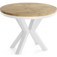ESSTISCH Clara Weiß runder ausziehbarer, Lancelot Eiche 100-180/100/76 cm - Eichefarben/Weiß, Holzwerkstoff/Metall (100/176/76cm) - WFL GROUP