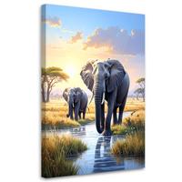 LEINWANDBILD, Elefanten Afrika Savanne Tiere - Multicolor, Textil (70/100cm) - Feeby