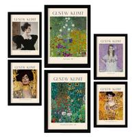 POSTER Set Mit 6 Klimt Blatt 2 Malergalerie A3 & A4 Schwarzer Rahmen - Schwarz, Papier (29/3cm) - Nacnic