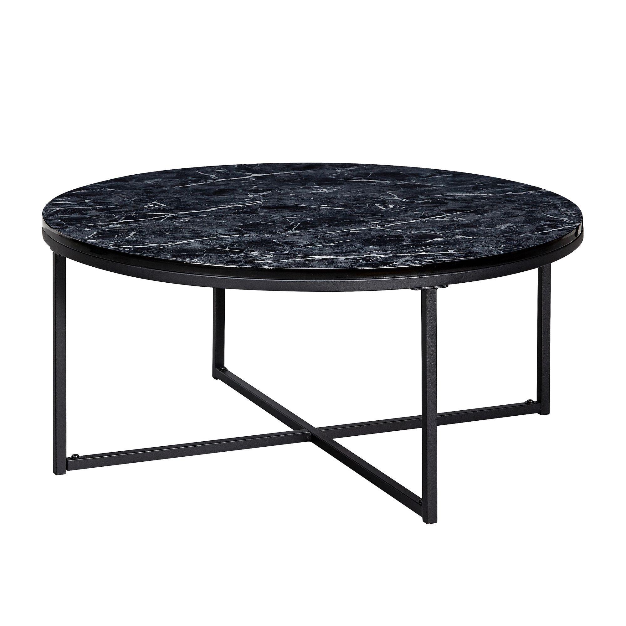 COUCHTISCH mit Marmoroptik und Metall-Gestell, Rund, Schwarz 80x80x35 cm - Schwarz, Holzwerkstoff/Metall (80/80/35cm) - KADIMA DESIGN