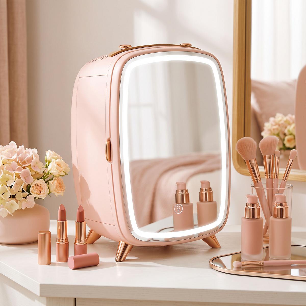 MINI-KOSMETIKKÜHLSCHRANK Kunststoff Glas Rosa - Rosa, Kunststoff (19.4/35.6/24.3cm) - HOMCOM