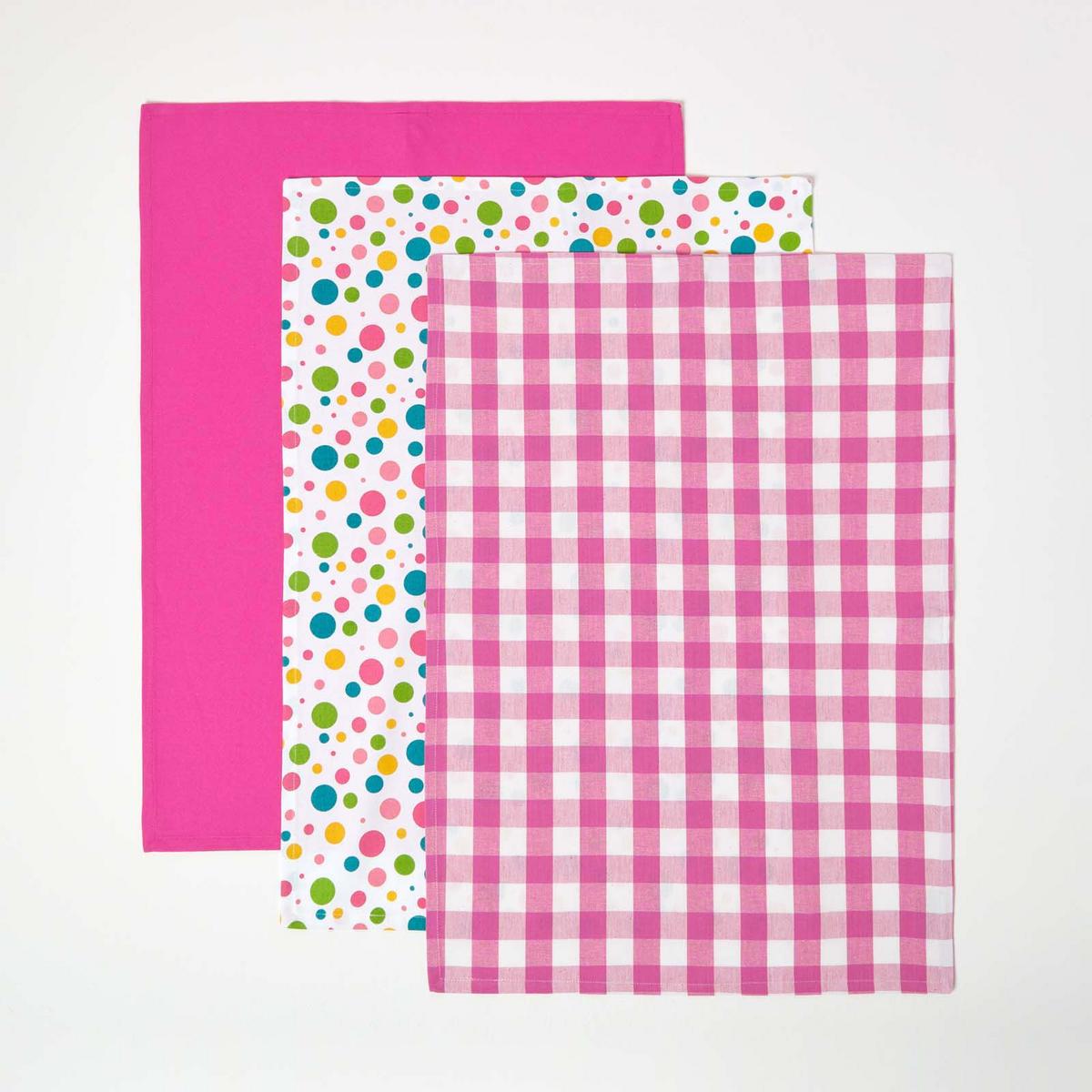 GESCHIRRTÜCHER Bunte Punkte, 3er-Set, 100% Baumwolle - Pink, Textil (50/70cm) - Homescapes