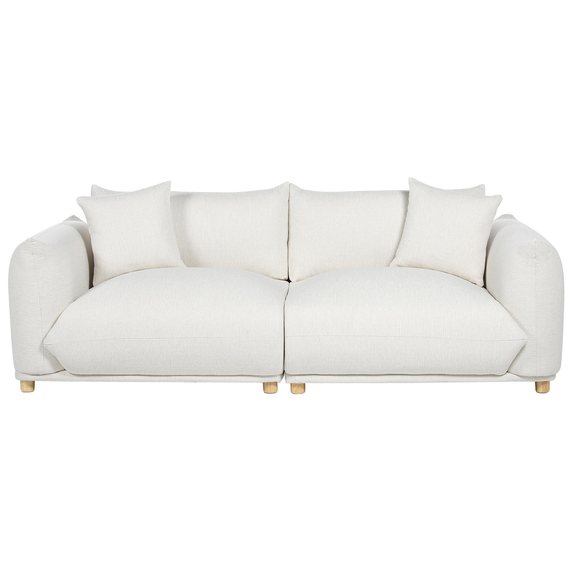 3-SITZER-SOFA cremeweiß mit Kissen Luvos - Hellbraun/Weiß, Textil (220/75/104cm) - Beliani