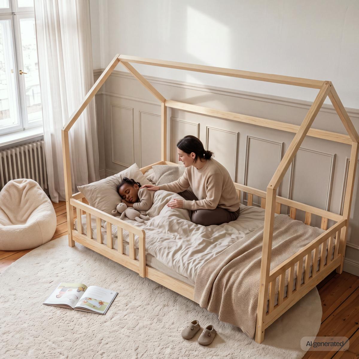 HAUSBETT Hesel - Naturfarben, Holz (120/200cm) - [en.casa]