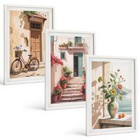 BILDER SET 3er Set - 40x60 cm Weißer Rahmen - Straßen, Blumen und Fahrräder - Weiß, Kunststoff (40/60cm) - TULUP