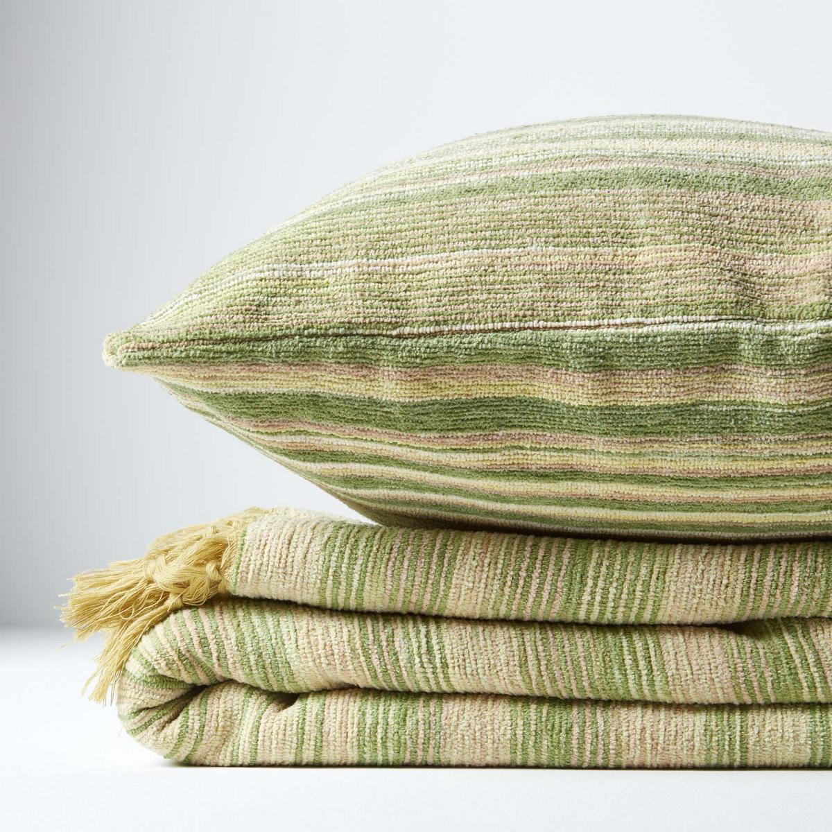 WOHNDECKE Chenille 220/240 cm, 100% Baumwolle gestreift - Grün, Textil (220/240cm) - Homescapes