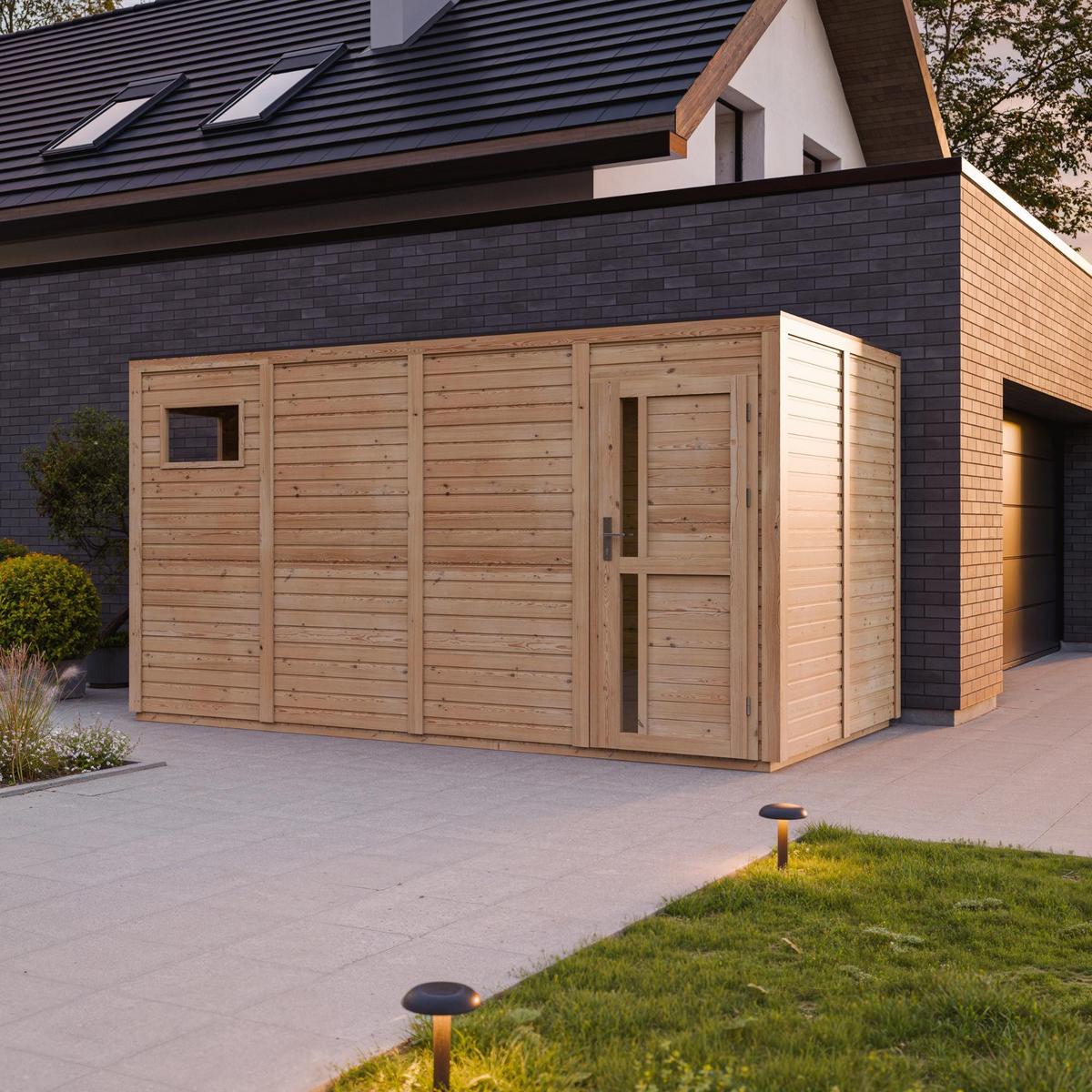 GARTENHAUS Holz 8,16 m² M327F1+M327G - Naturfarben, Holz (404/216/202cm) - Timbela