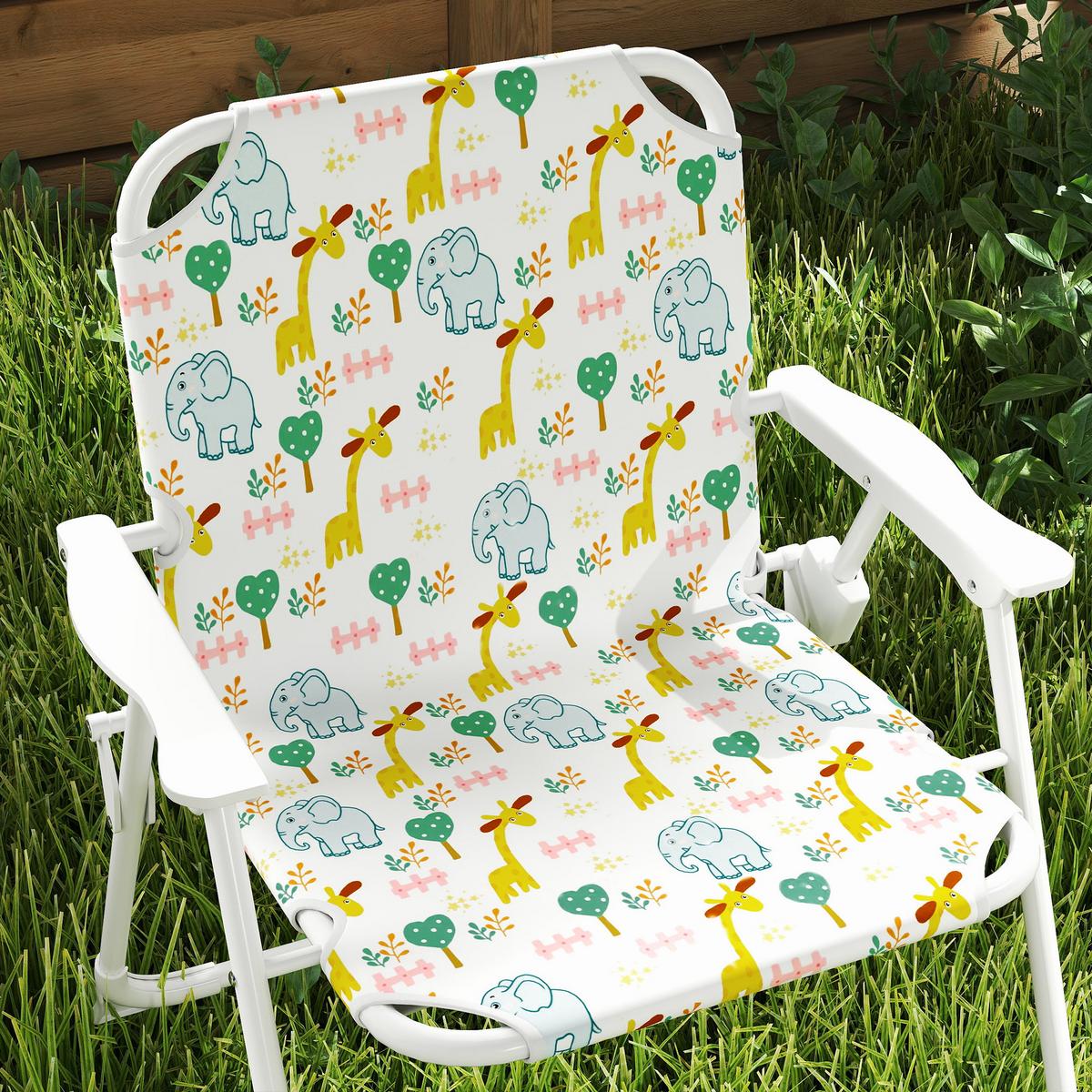 4 tlg. Kindersitzgruppe Garten mit Gartentisch 2 Klappstühle Sonnenschirm - Weiß, Metall - AIYAPLAY
