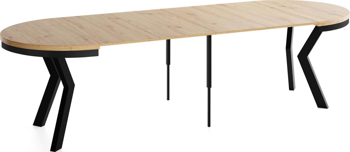 ESSTISCH Savio Neo rund ausziehbar verlängerbar XXL, Eiche Artisan Hellbraun 100-300/100/77 cm - Schwarz/Eiche Artisan, Holz/Holzwerkstoff (100/300/77cm) - WFL GROUP