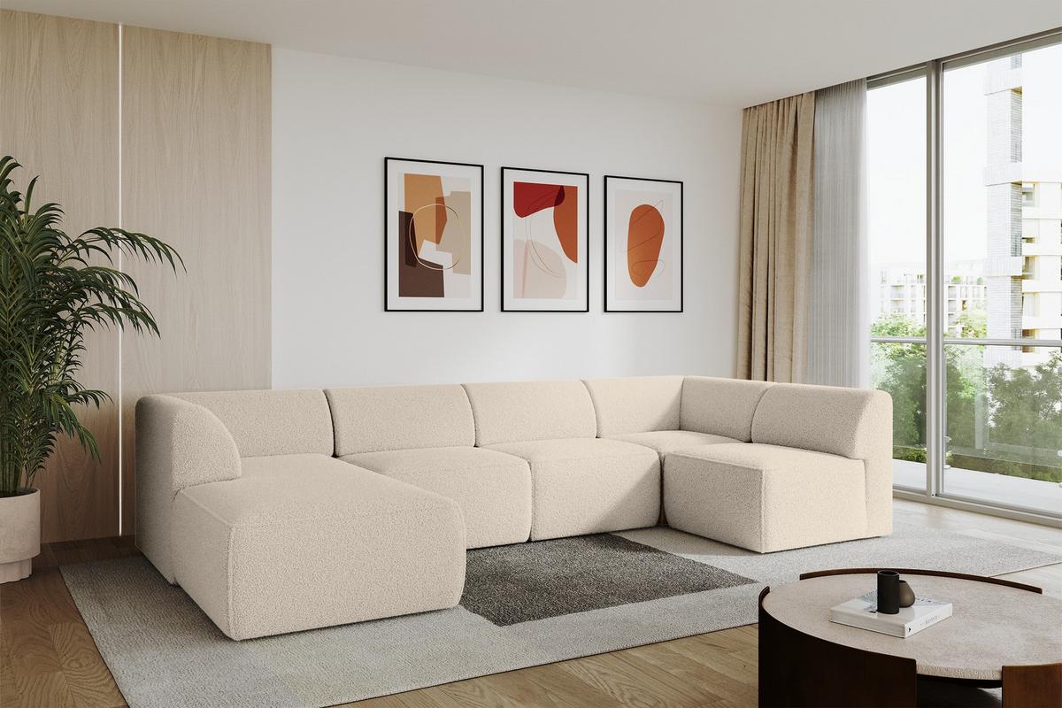 WOHNLANDSCHAFT Ottomane Links MOVO-L 345x180x78 cm Dunkelbegie Bouclé - Cappuccino, Holzwerkstoff/Kunststoff (345/78/180cm) - ALTDECOR