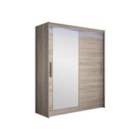 SCHWEBETÜRENSCHRANK Westa VI, mit RGB LED Beleuchtung - Silberfarben/Trüffeleichefarben, Holzwerkstoff/Metall (150/200/58cm) - MIRJAN24