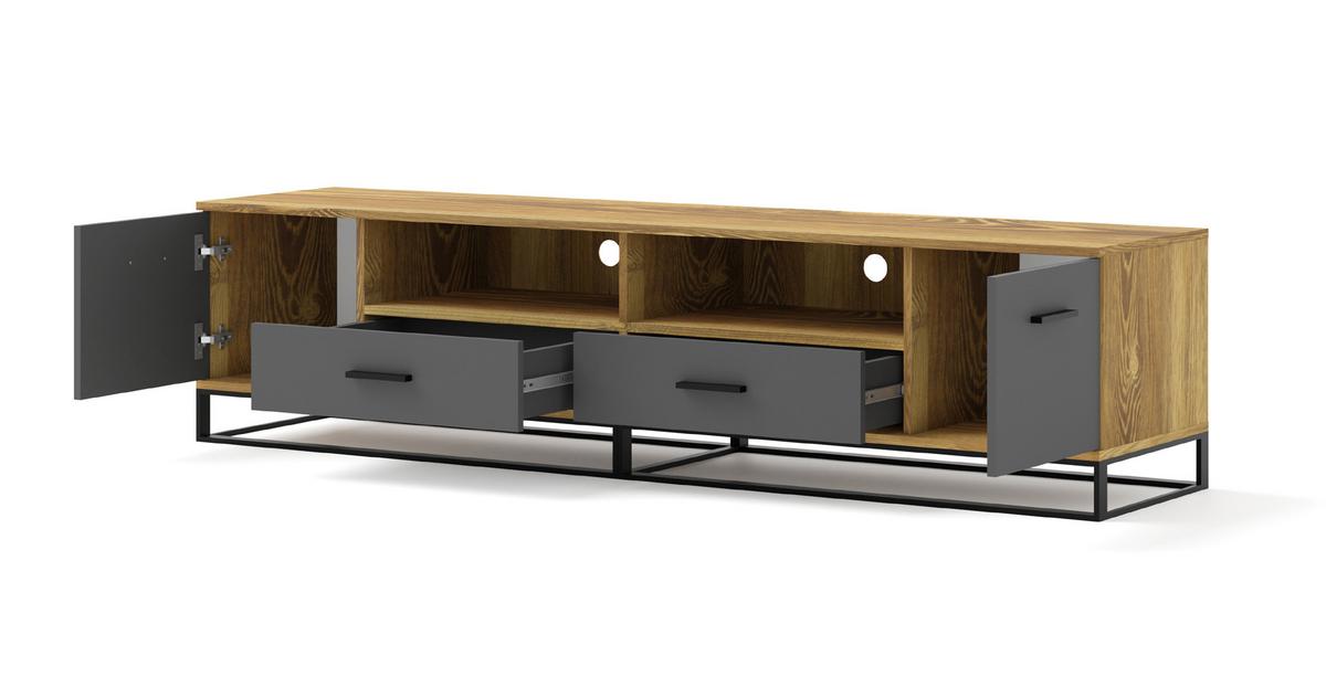 TV LOWBOARD Dunkle Eiche, Schwarz 190/45/42 - Schwarz, Holzwerkstoff (190/45/42cm) - RAUMHIRSCH FURNITURE