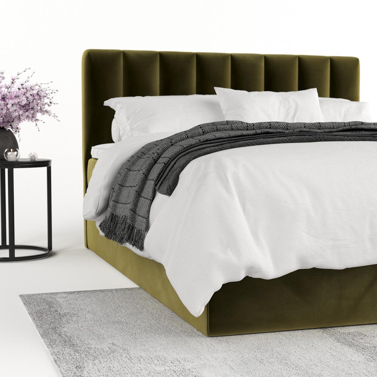 BOXBETT Lusso 160/200 cm Olivgrün im Kronos Stoff - Schwarz/Olivgrün, Holz/Holzwerkstoff (160/200cm) - AltaBeds