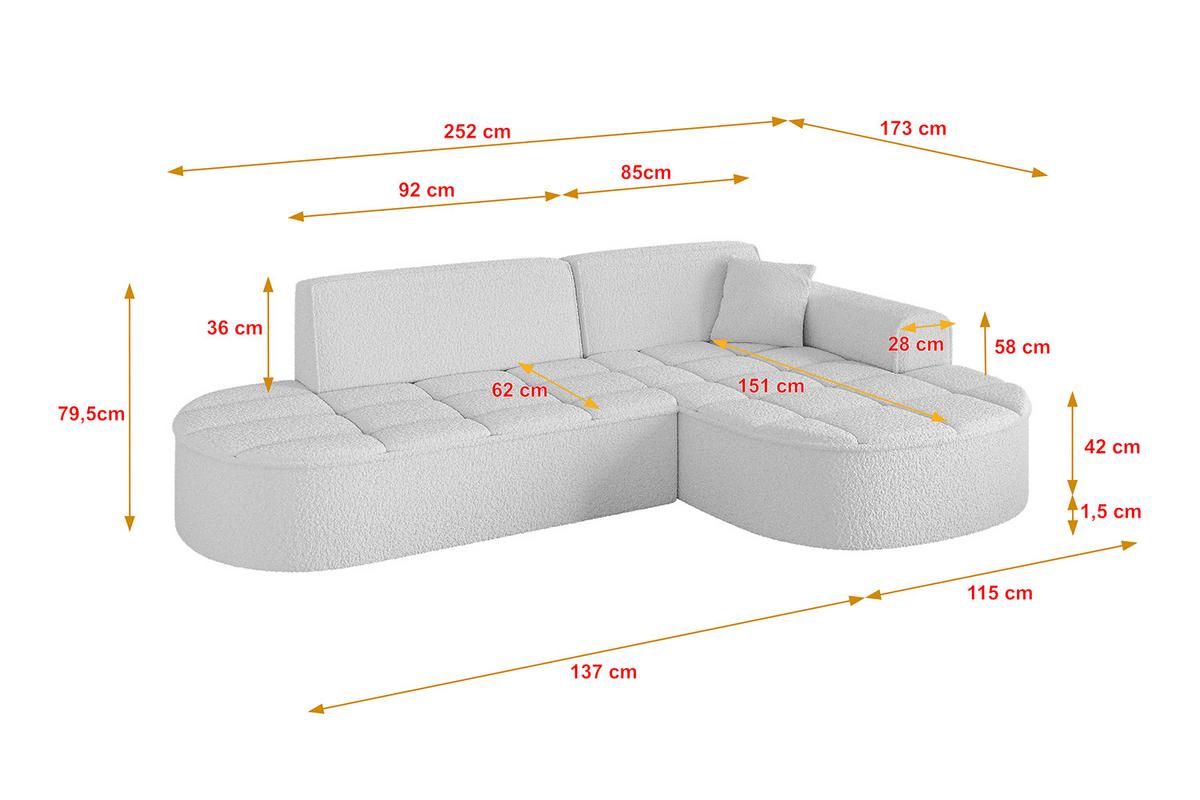 ECKSOFA Ottomane Rechts LIVO-L1 - 252x173x79,5 cm Weiß - Weiß, Holzwerkstoff/Textil (252/173cm) - ALTDECOR