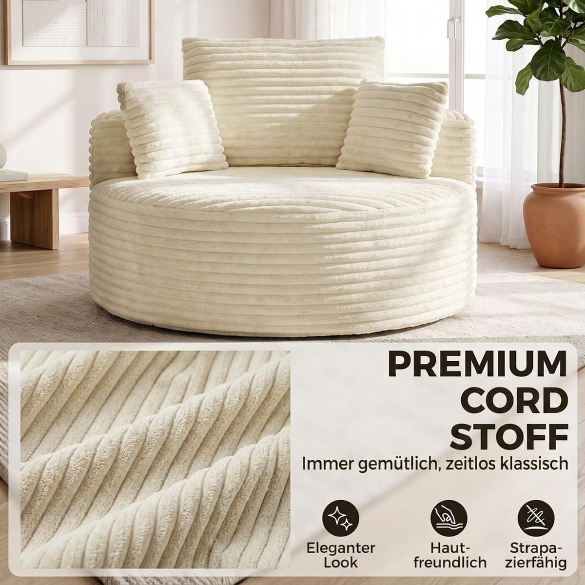 SESSEL Polyester Creme - Creme, Textil (130/82/130cm) - HOMCOM