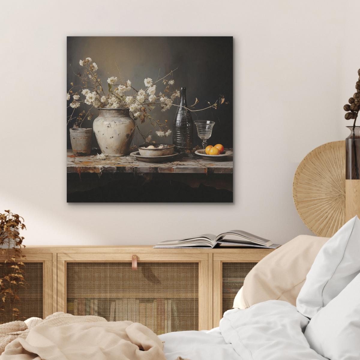 AKUSTIKBILD Stilleben - Blumen - Blumenstrauß - Vase - Wein Wandbilder 60x60 cm - Schwarz, Kunststoff (60/60/0.9cm) - MuchoWow