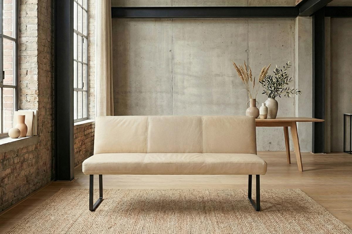 ESSZIMMERBANK ELEEN Beige Leder - Beige, Leder (143/85/69cm) - KAWOLA