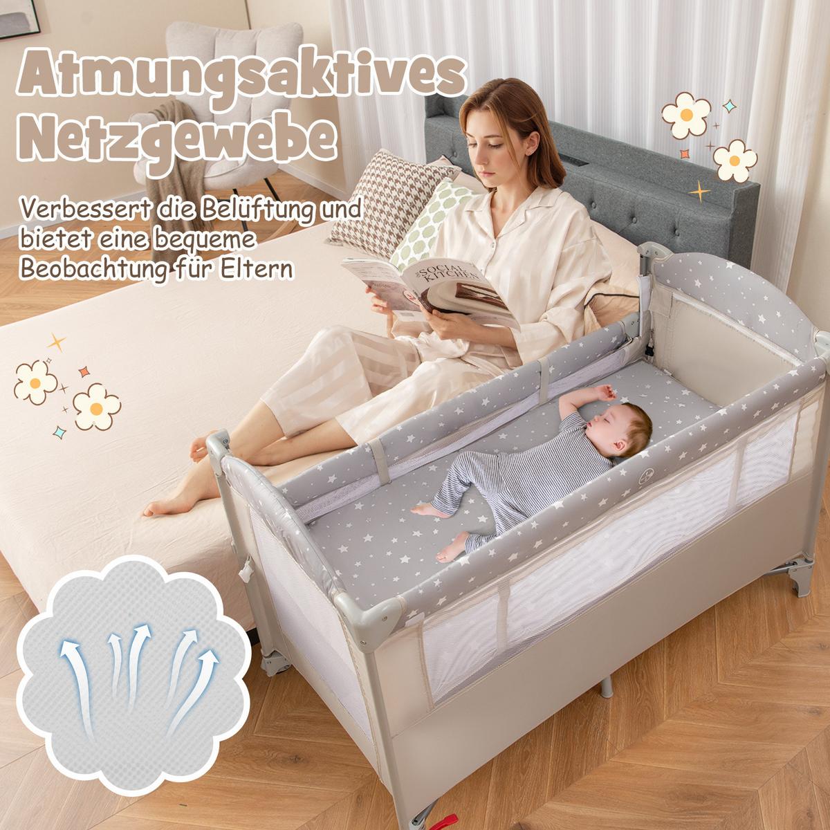 BEISTELLBETT Beige - Beige, Textil - COSTWAY