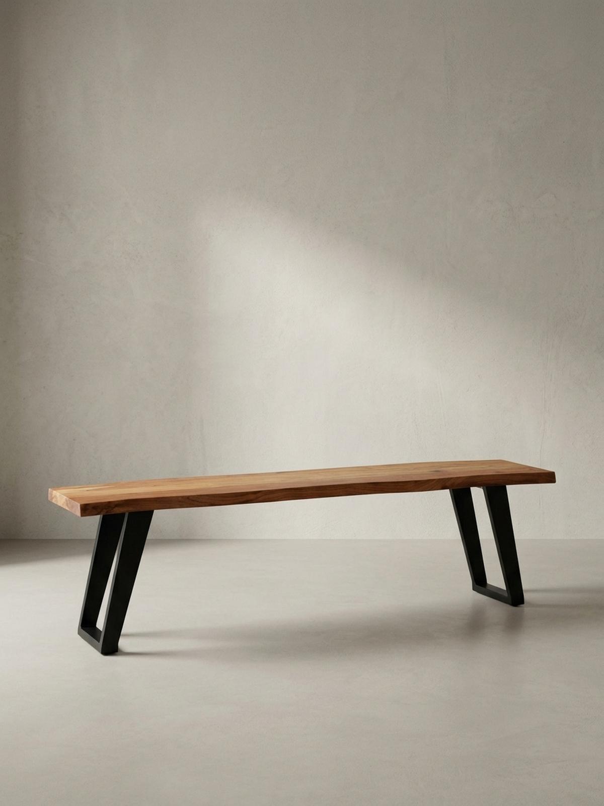 ESSZIMMERBANK Massivholz Metall Baumkante U-Beine, Akazie 140x40x46 cm - Schwarz/Braun, Holz/Metall (140/46/40cm) - KADIMA DESIGN