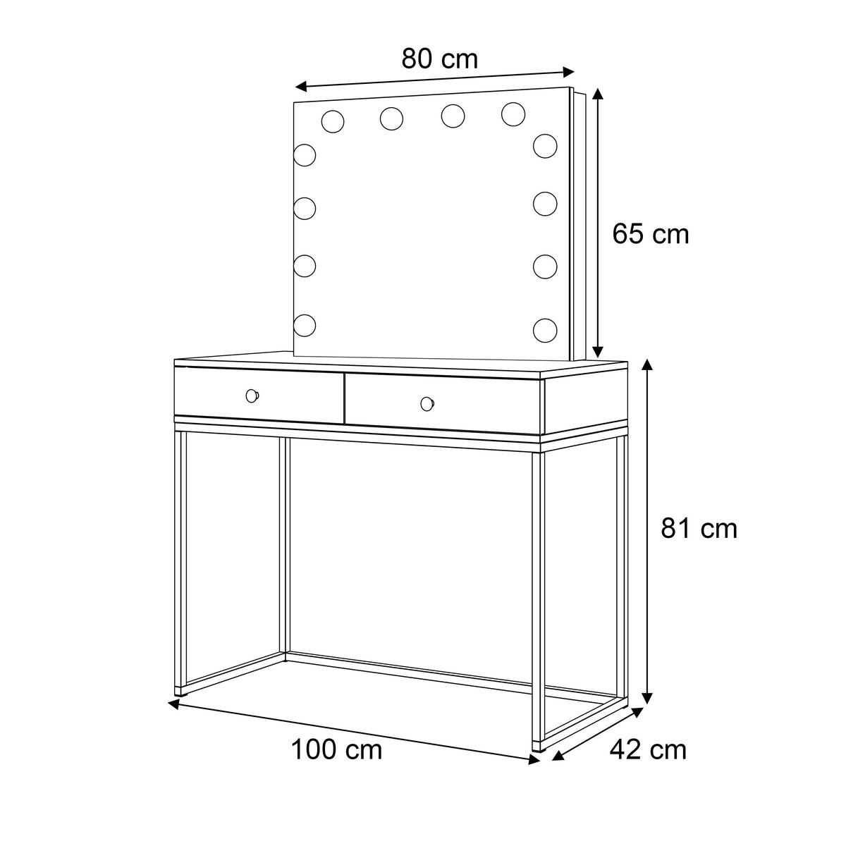 SCHMINKTISCH BLANCO LOFT ELITE mit Spiegel und Beleuchtung Weiß Hochglanz PUSH OPEN - Weiß Hochglanz/Schwarz, Holzwerkstoff (100/146/42cm) - Lookway