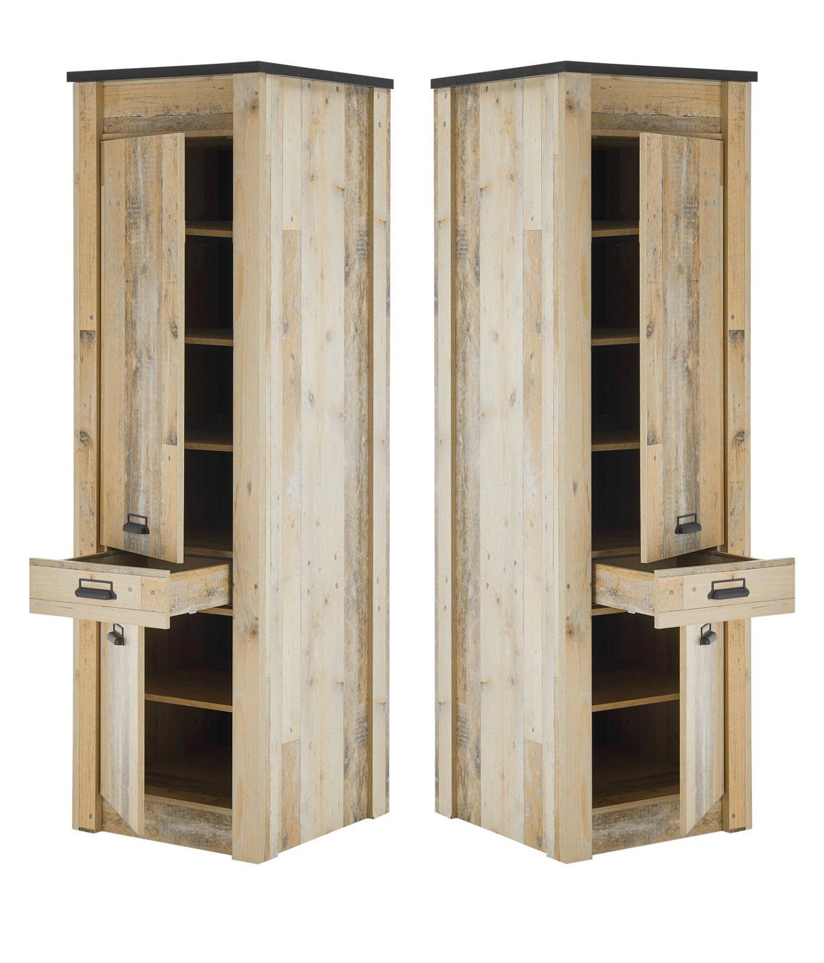 HOCHSCHRANK Used Wood hell, anthrazit 62 cm, Küchenschrank mit Soft-Close - Anthrazit/Schwarz, Holzwerkstoff/Metall (62/201/64cm) - Furn.Design