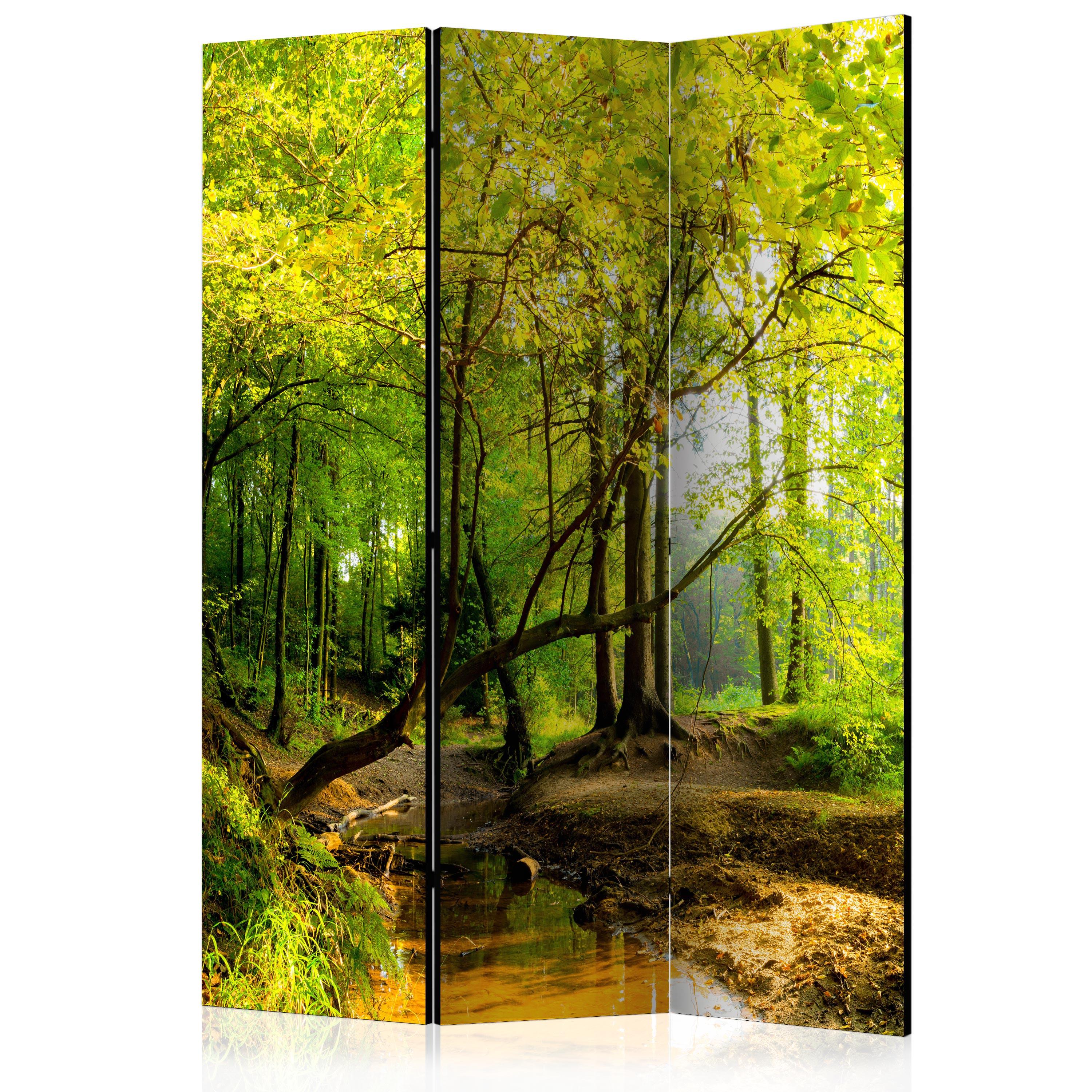 PARAVENT Einseitig Bedruckter 3-tlg 135x172 cm Fluss im Wald - Grün, Holz/Textil (135/172/3cm) - Muralo