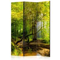 PARAVENT Einseitig Bedruckter 3-tlg 135x172 cm Fluss im Wald - Grün, Holz/Textil (135/172/3cm) - Muralo