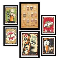 POSTER Set Mit 6 Bier Schilder Vollfarbige Illustrationen Von Kaffee & Getränken Im Werbetafel Illustrationen Für & Heim A3 & A4 Schwarzer Rahmen - Schwarz, Papier (29/3cm) - Nacnic