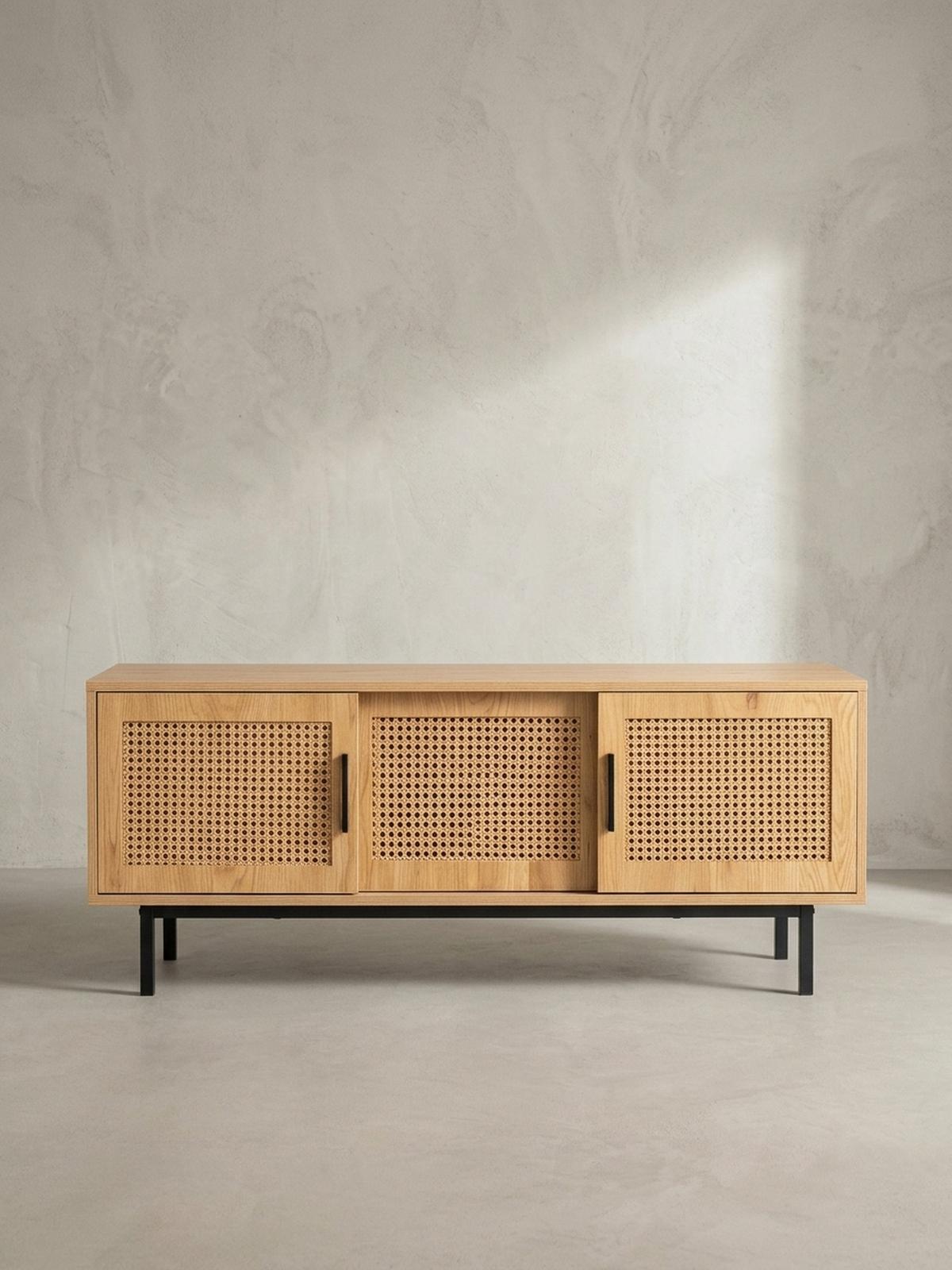 LOWBOARD Eiche-Dekor Zeitloser Stil 120x45,5x40 cm mit Wiener Geflecht und Schiebetüren - Schwarz/Braun, Holzwerkstoff/Metall (120/46/40cm) - KADIMA DESIGN