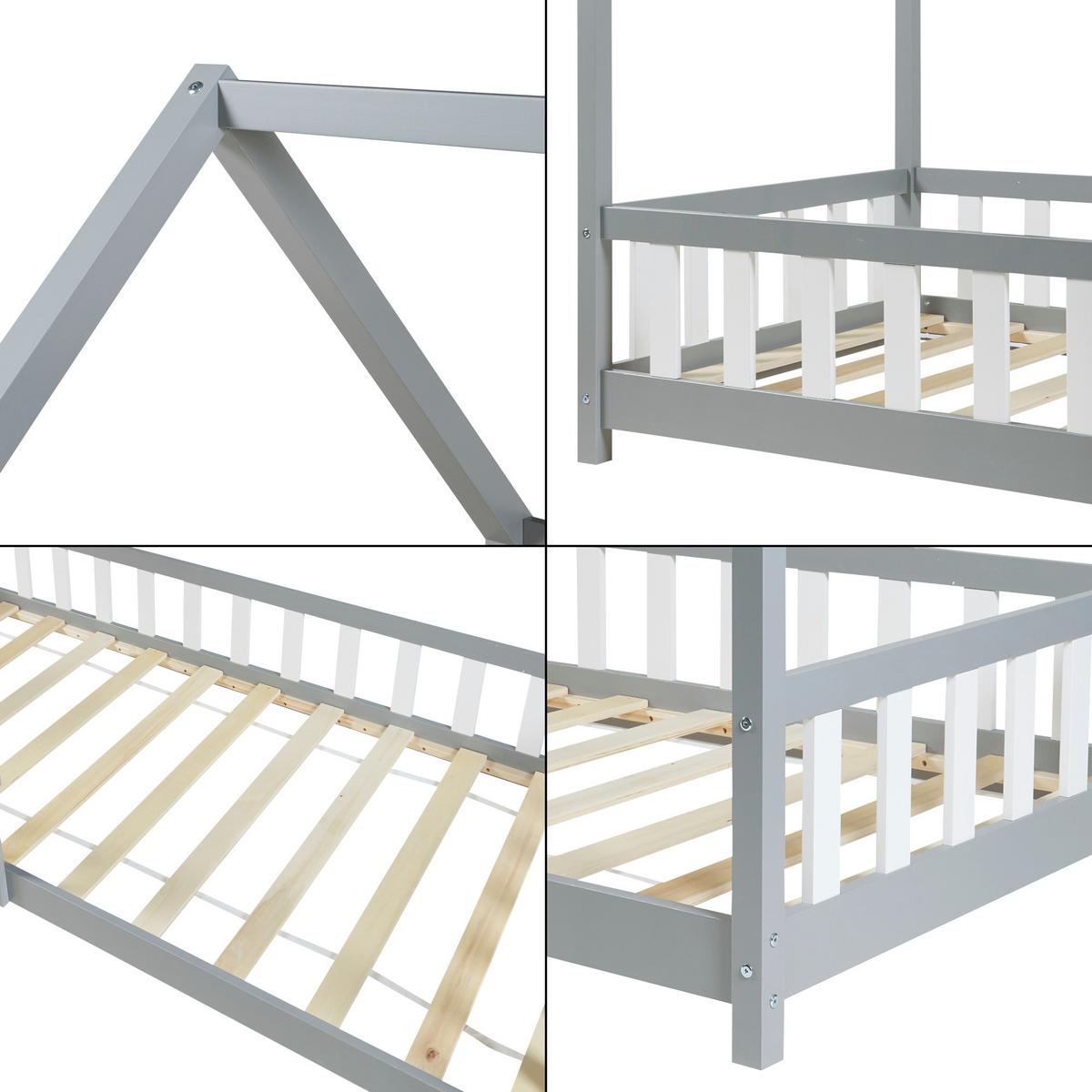 HAUSBETT Hesel - Grau, Holz (90/200cm) - [en.casa]