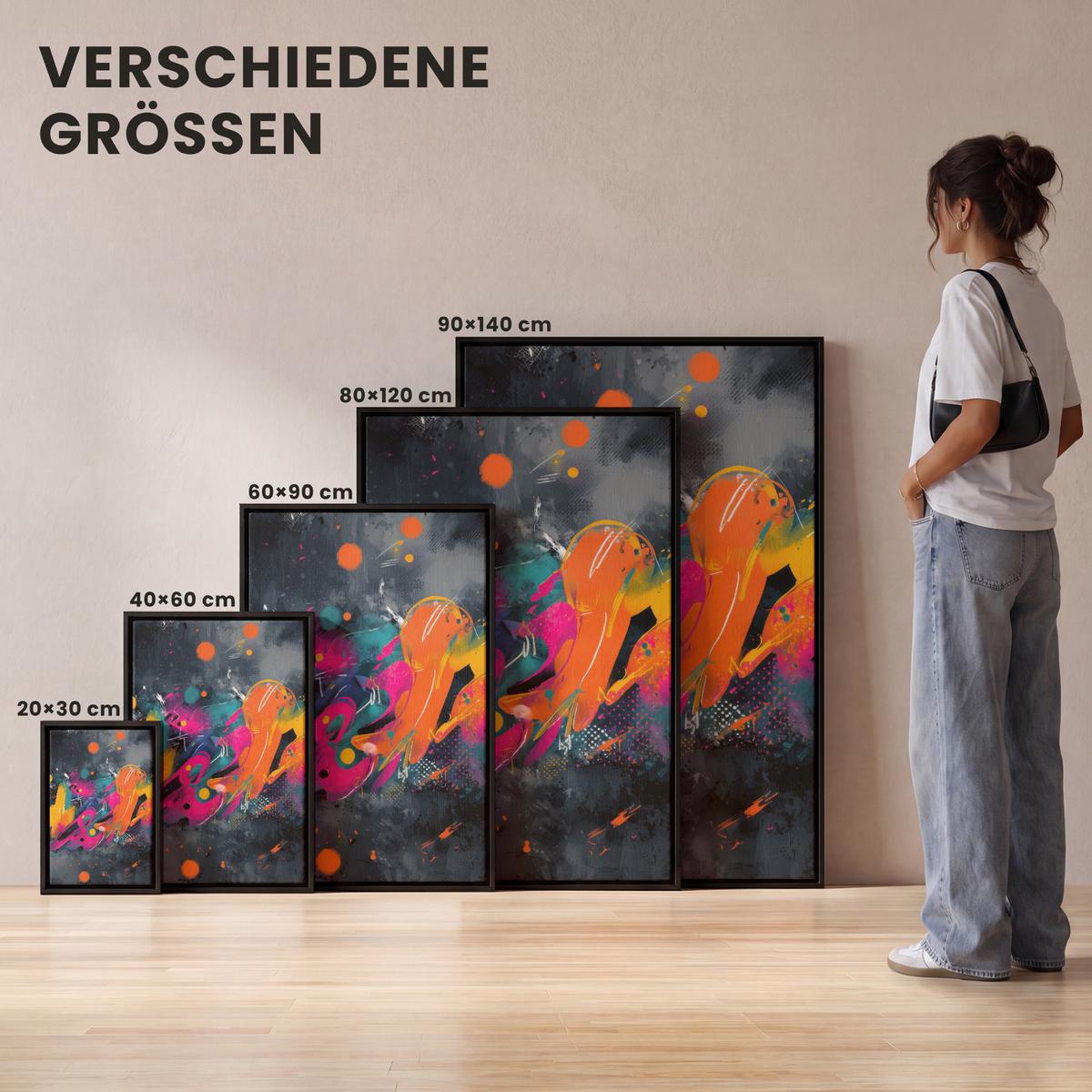 LEINWAND Bilder mit Rahmen - Abstrakt - Graffiti - Farbenfroh - Farbspritzer - 20x30 - Multicolor, Textil (20/30cm) - MuchoWow