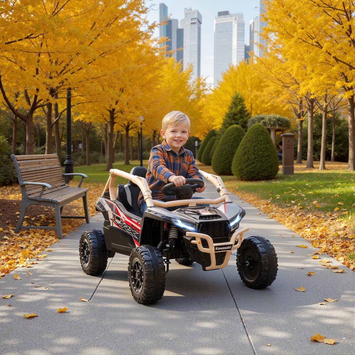 KINDER-ELEKTROAUTO 12V mit 2 Motoren Fernbedienung LED-Leuchten - Gelb, Kunststoff (100/64/56cm) - AIYAPLAY