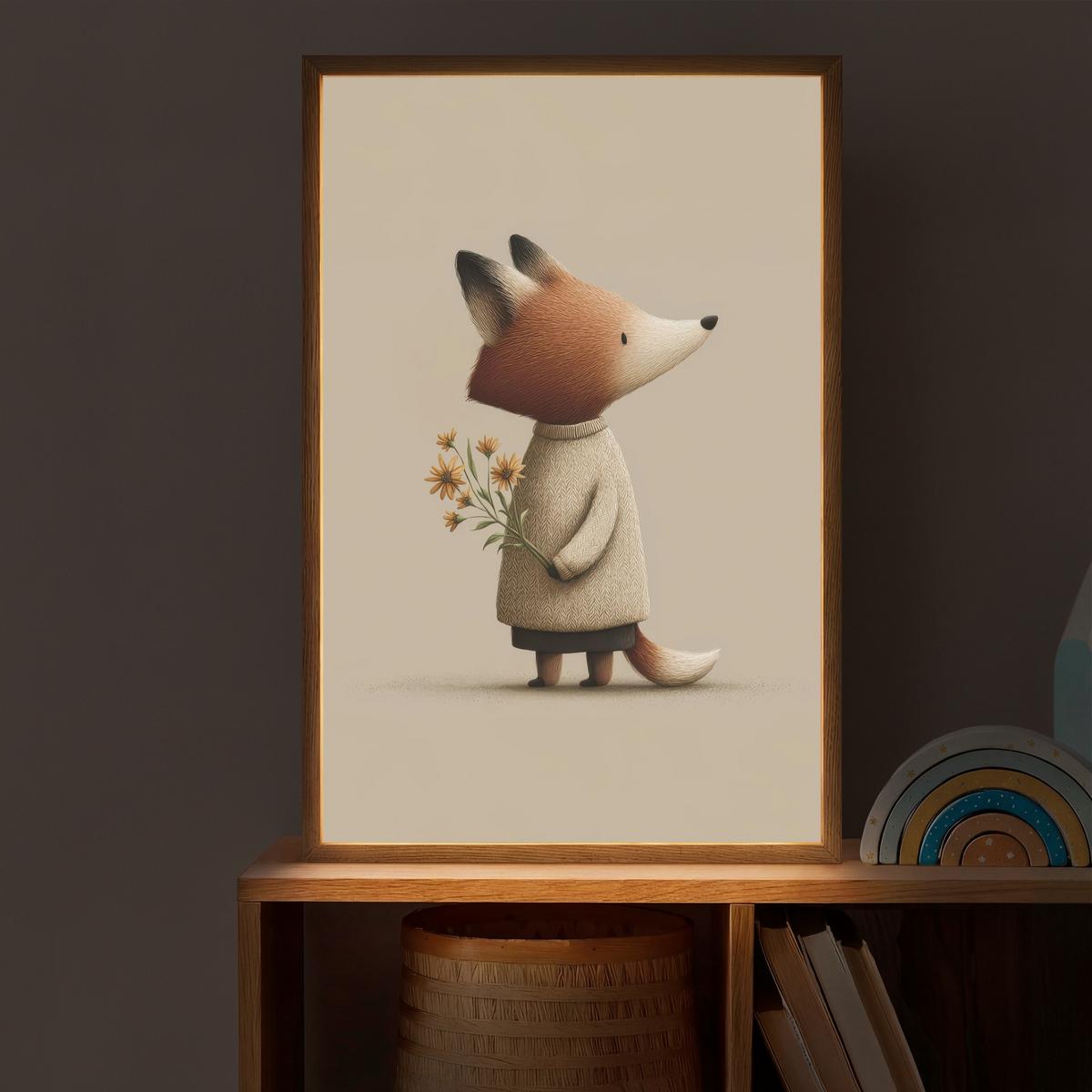 WANDLEUCHTE MIT AKKU Fuchs - Gelbe Blumen - Minimalistisch 40x60 cm - Taupe, Holzwerkstoff (40/60/8cm) - OnlyWow