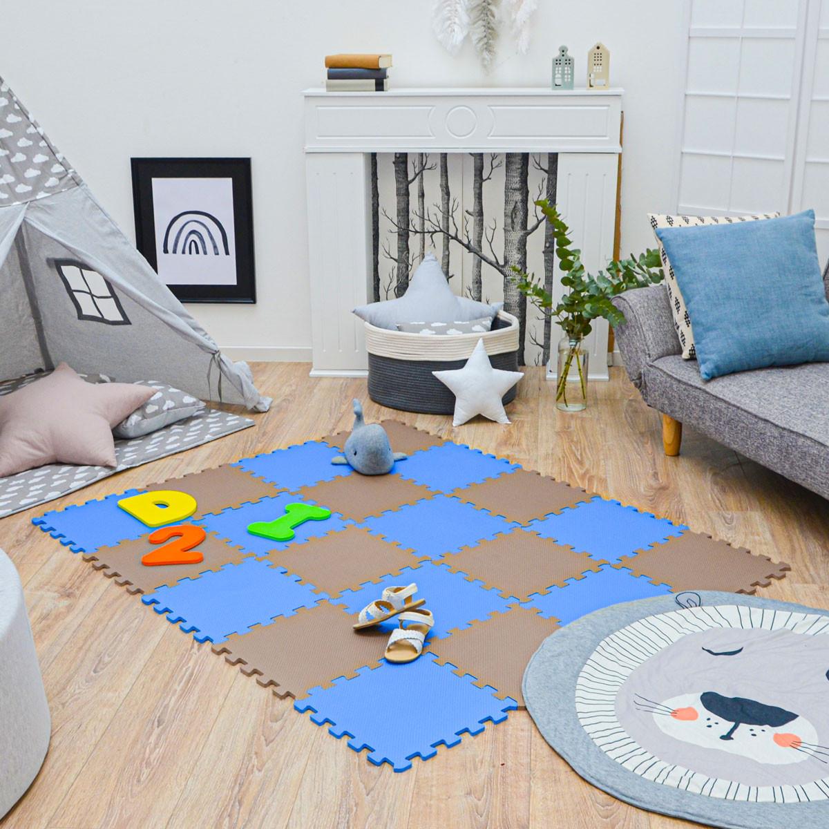 SPIELMATTE ab Null - 180/90/1 cm Puzzlematte Blau - Blau/Braun, Kunststoff (30/30cm) - Littletom