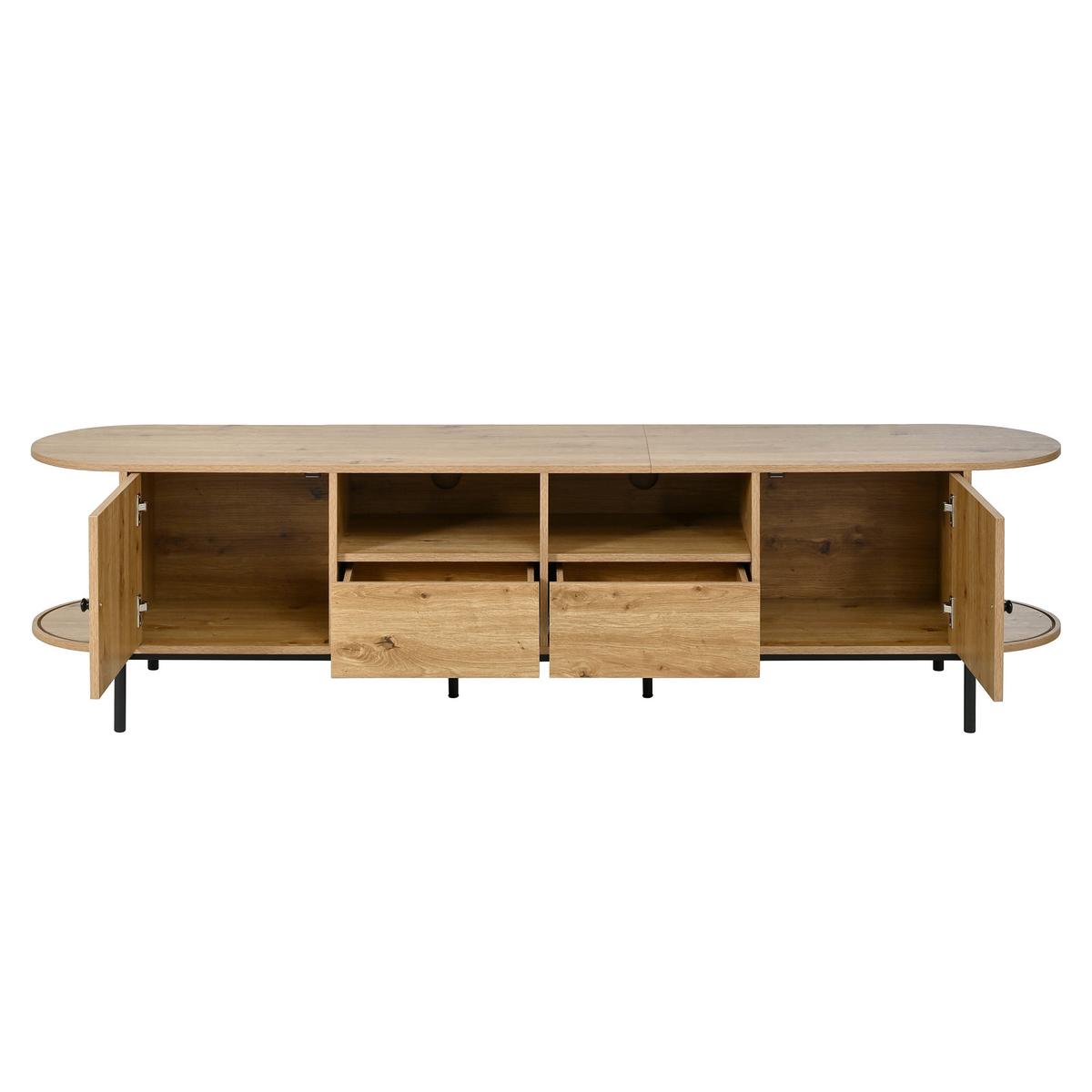 TV-LOWBOARD in holzoptik mit rattan, ovale form und viel stauraum - Naturfarben, Holzwerkstoff (200/49.5/40cm) - Urban Meuble