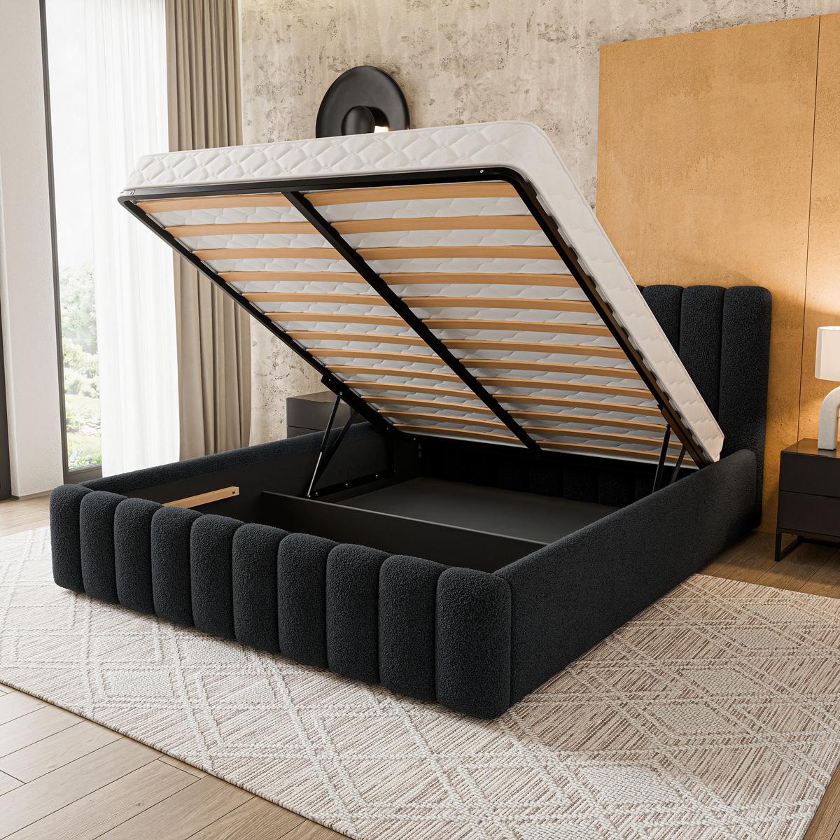 POLSTERBETT DINESE Q 160x200 cm mit Bettkästen - Schwarz - Schwarz, Holz (160/200cm) - MASSENO